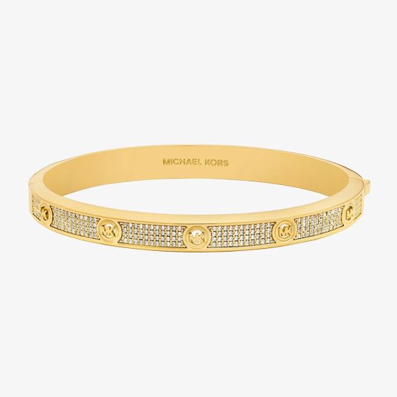 Michael Kors Yellow Gold Tone Plated Cubic Zirconia Pave Logo Bangle MKJ8653710