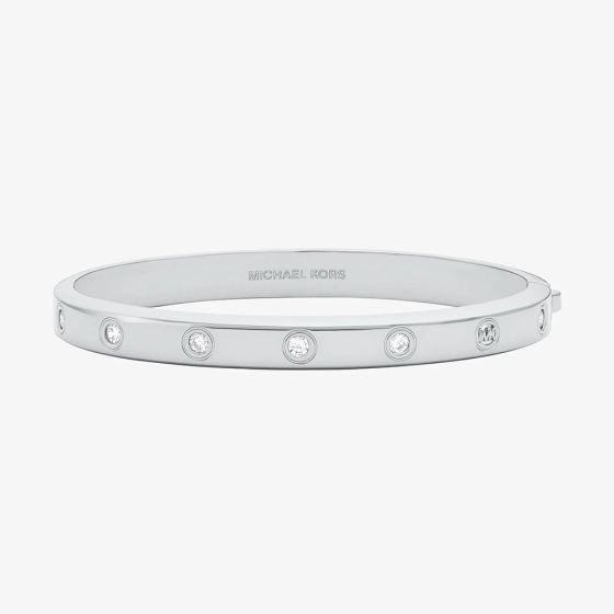 Michael Kors Silver Tone Plated Cubic Zirconia Logo Bangle MKJ8650040