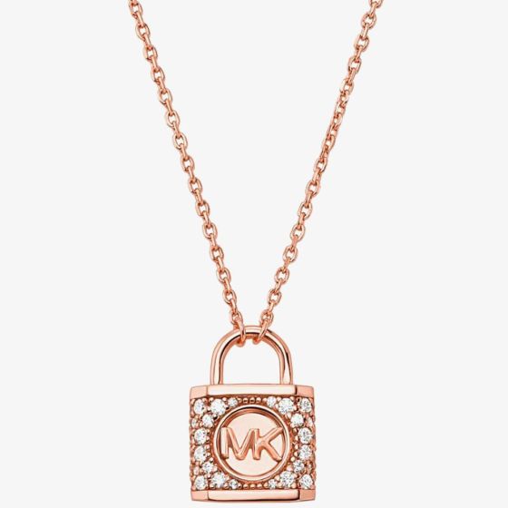 Michael Kors 14ct Rose Gold Plated Cubic Zirconia Logo Padlock Necklace MKC1629AN791