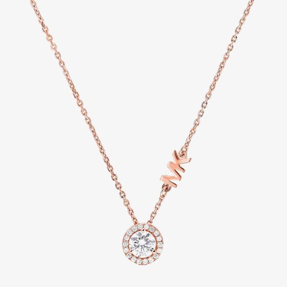 Michael Kors Rose Gold Plated Round Cubic Zirconia MK Necklace MKC1208AN791