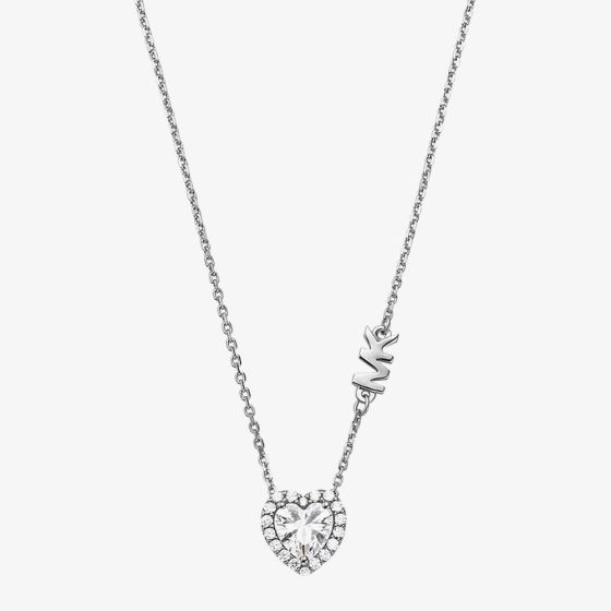 Michael Kors Silver Heart Cubic Zirconia MK Necklace MKC1520AN040