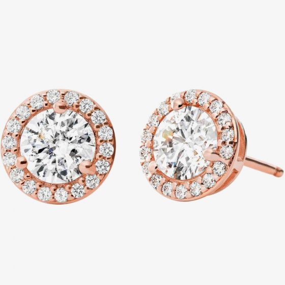 Michael Kors Custom Kors Rose Gold Plated Clear Cubic Zirconia Halo Stud Earrings MKC1035AN791