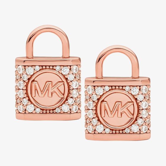 Michael Kors 14ct Rose Gold Plated Cubic Zirconia Logo Padlock Stud Earrings MKC1628AN791