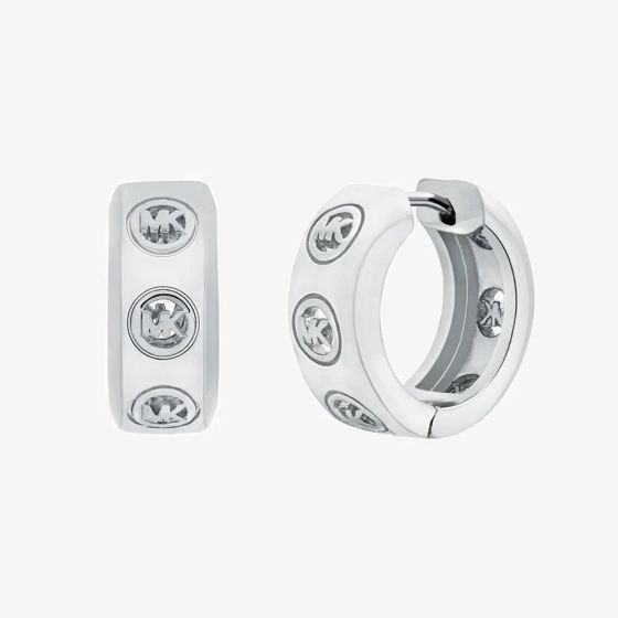 Michael Kors Silver Tone Plated Logo Huggie Hoop Earrings MKJ8655040