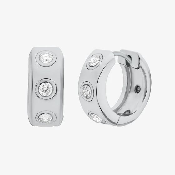 Michael Kors Silver Tone Plated Cubic Zirconia Pave Logo Huggie Hoop Earrings MKJ8652040