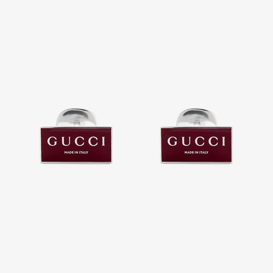Gucci Trademark Sterling Silver Red Enamel Cufflinks YBE81496500100U