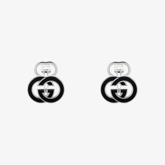 Gucci Trademark Interlocking G Sterling Silver Black Enamel Cufflinks YBE81504800100U