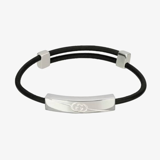 Gucci Silver Interlocking Leather Bracelet YBA77446400100U