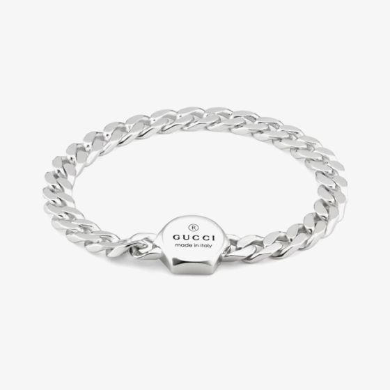 Gucci Trademark Silver Logo Curb Chain Bracelet YBA779173001