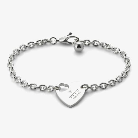 Gucci Trademark Silver Cut Out Heart Bracelet YBA79630100101
