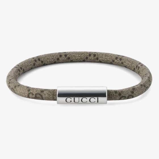 Gucci Trademark Silver & Grey Leather Bracelet YBA79715600101