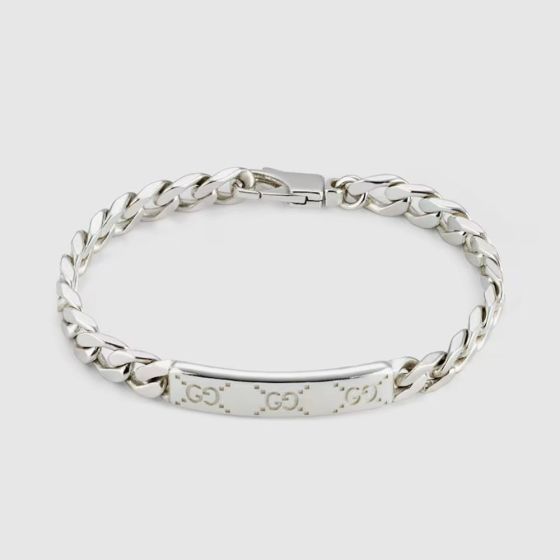 Gucci Signature Silver Trademark Tag Chain Bracelet YBA8148510010