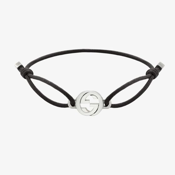 Gucci Interlocking Silver Black Cord Bracelet YBAA002MN00100U
