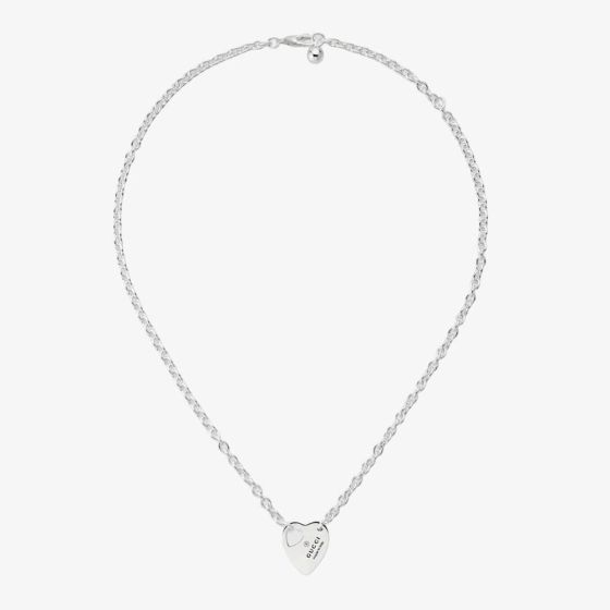 Gucci Trademark Silver Cut Out Heart Necklace YBB79636300100U