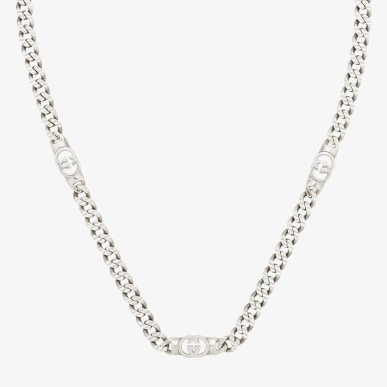 Gucci Interlocking Sterling Silver 45-50cm Chain Necklace YBB85396700100U