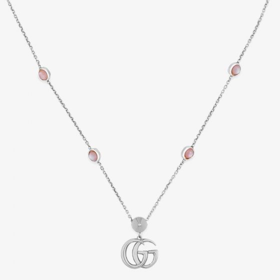 Gucci Silver GG Marmont Pink Mother of Pearl Necklace YBB52739900200U