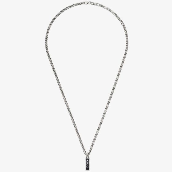 Gucci Silver & Black Enamel Tag Necklace YBB67871400300U
