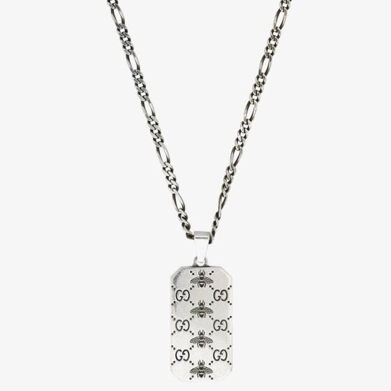 Gucci Signature Silver InterlockingG & Bee Tag Necklace YBB72826500100U