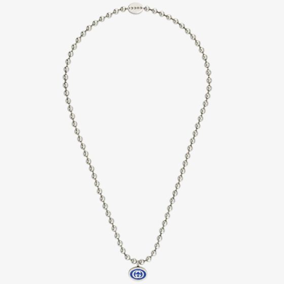 Gucci Interlocking Blue Enamel Boule Necklace YBB75343800100U