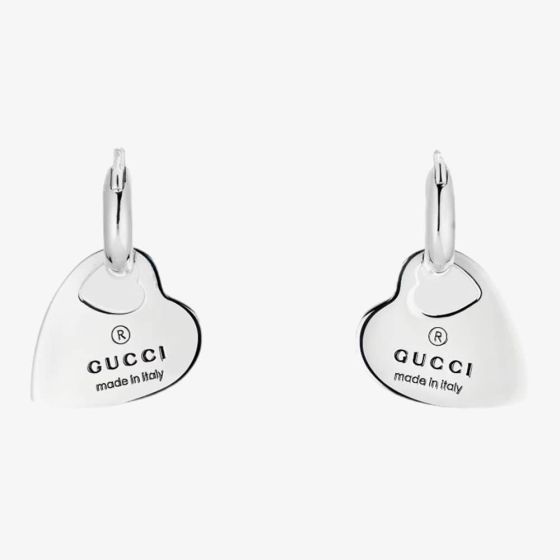 Gucci Trademark Silver Cut Out Heart Dropper Earrings YBD79630200100U