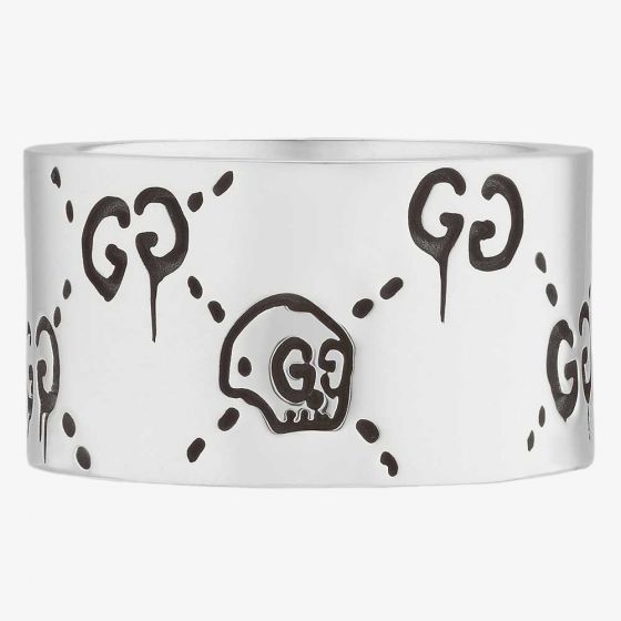 Gucci Ghost Silver 12mm Band Ring YBC455319001