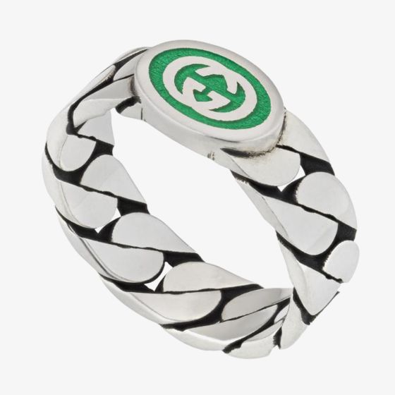 Gucci Interlocking 6mm Green Enamel Ring YBC7016120010