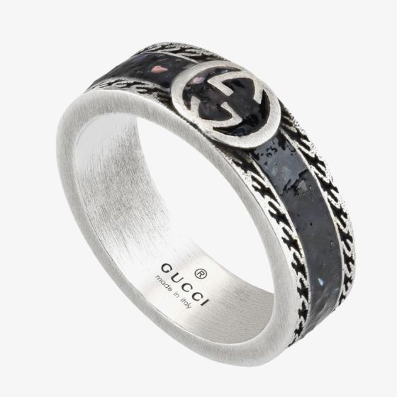 Gucci Interlocking 6mm Black Enamel Ring YBC6455730020