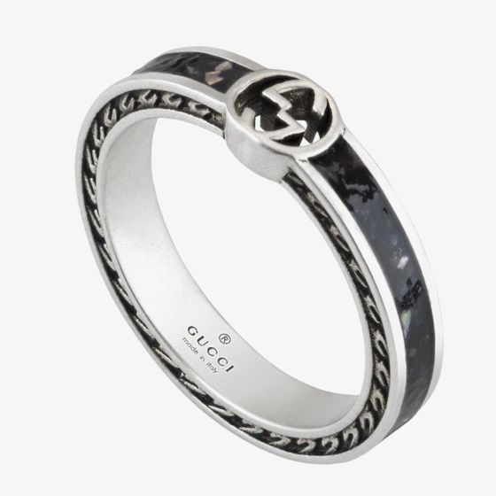 Gucci Interlocking 3.5mm Black Enamel Ring YBC7016200010