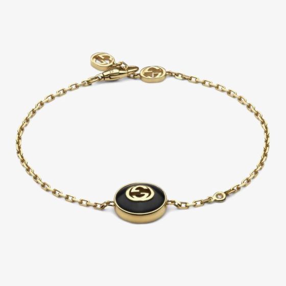 Gucci Gucci Interlocking 18ct Yellow Gold Onyx Bracelet YBA78655600101