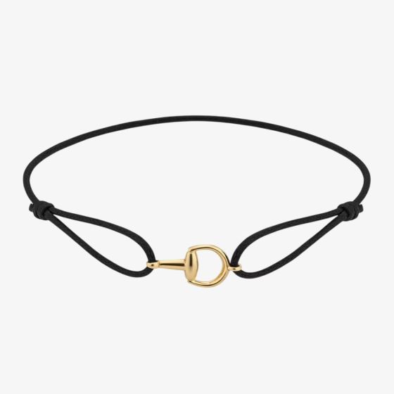 Gucci Horsebit 18ct Yellow Gold Black Cord Charm Bracelet YBA87490200100U