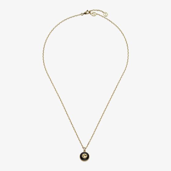 Gucci Gucci Interlocking 18ct Yellow Gold Onyx Necklace YBB78934000100U