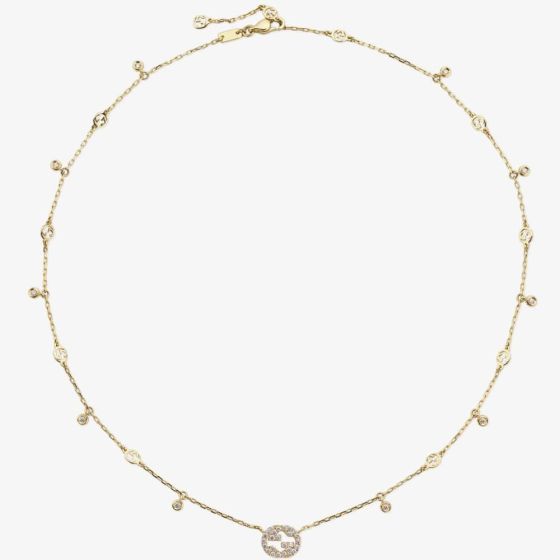 Gucci Interlocking 18ct Yellow Gold Diamond Necklace YBB72940200200U