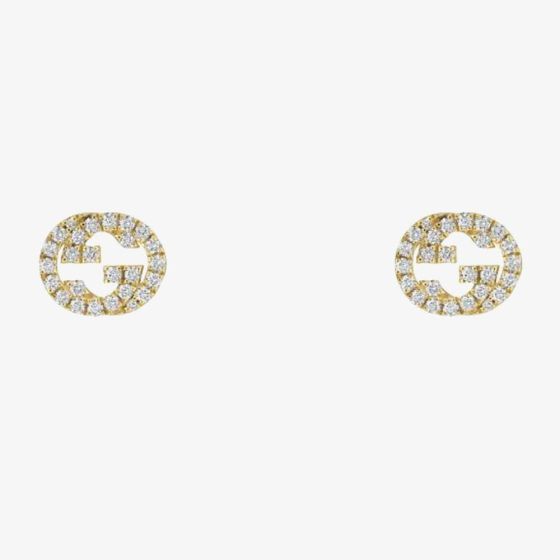 Gucci Interlocking 18ct Yellow Gold Diamond Stud Earrings YBD72940800200U