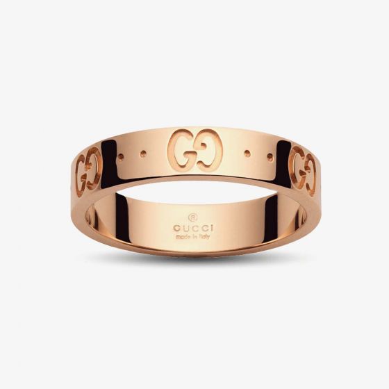 Gucci Icon 18ct Rose Gold Logo Ring YBC152045001