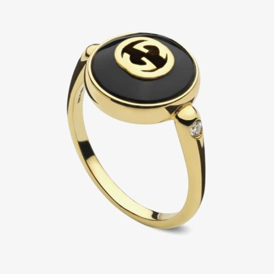 Gucci Gucci Interlocking 18ct Yellow Gold Onyx Ring YBC78654700101