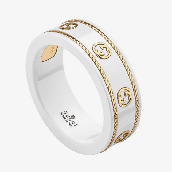Gucci Icon 18ct Yellow Gold White Zirconia Interlocking G Band Ring YBC6068260020