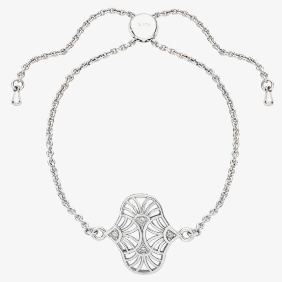 Lucy Quartermaine Silver Art Deco White Topaz Oval Toggle Bracelet ADB4