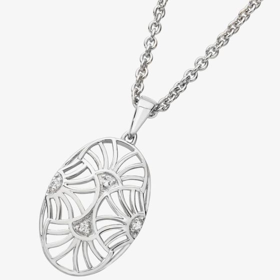 Lucy Quartermaine Silver Art Deco White Topaz Oval Pendant Necklace ADP7