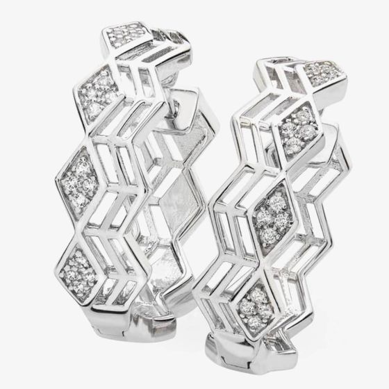 Lucy Quartermaine Silver Art Deco White Topaz Triangle Hoop Earrings ADER7