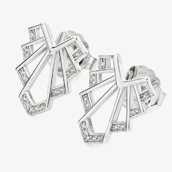 Lucy Quartermaine Silver Art Deco White Topaz Chrysler Stud Earrings ADS4