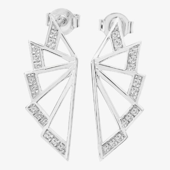 Lucy Quartermaine Silver Art Deco White Topaz Angel Wing Stud Earrings ADS5