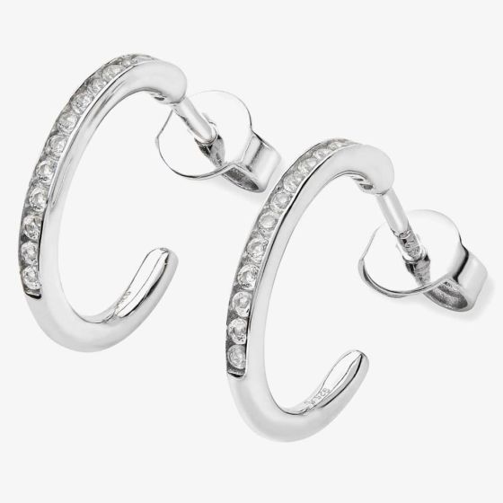 Lucy Quartermaine Silver Skinny Drip White Topaz Hoop Earrings SDER1