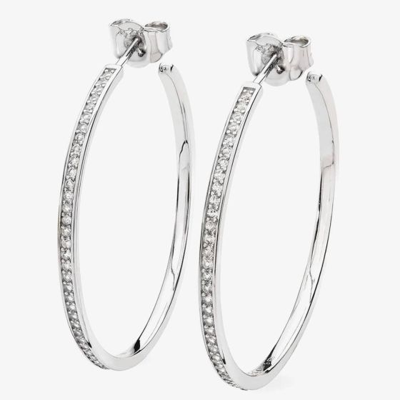 Lucy Quartermaine Silver Skinny Drip Large Hoop Earrings SDER4
