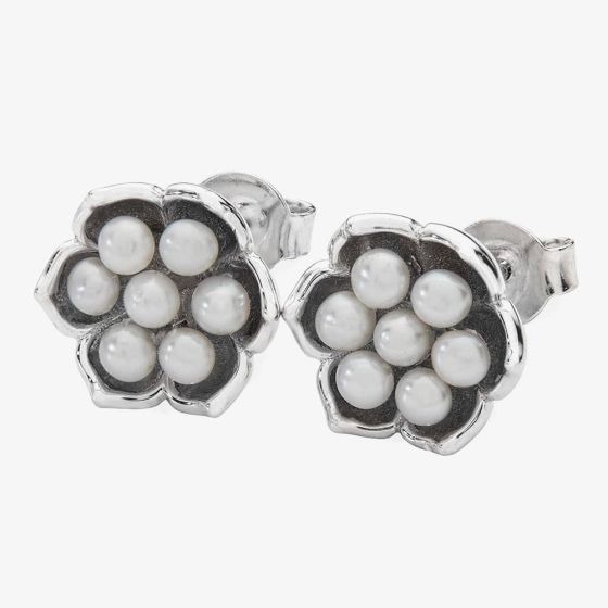 Lucy Quartermaine Silver Royal Pearl Freshwater Pearl Flower Stud Earrings RS1