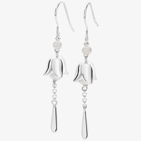 Lucy Quartermaine Silver Lily Of The Valley Freshwater Pearl Dropper Earrings RER3