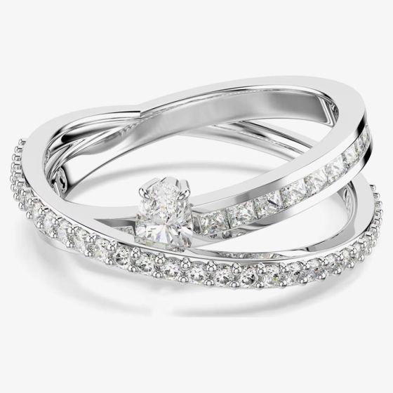 Swarovski Hyperbola Rhodium Plated Twisted Crossover Ring 569123