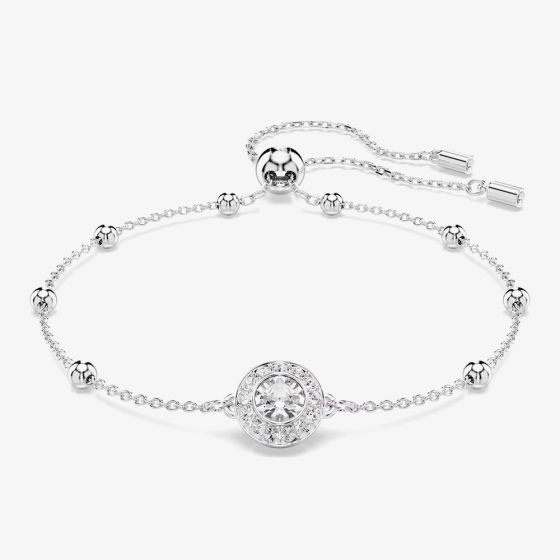 Swarovski Una Rhodium Plated Round White Crystal Bead Toggle Bracelet 5733196