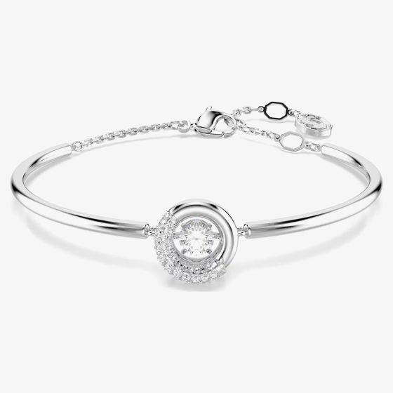 Swarovski Dextera Rhodium Plated Round White Crystal Bangle 5733399