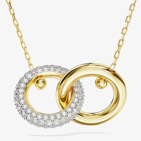Swarovski Dextera White Interlocking Loop Gold Tone Plated Necklace 5668820