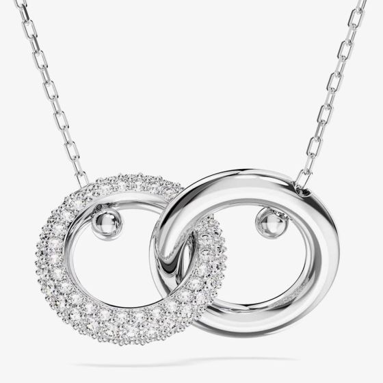 Swarovski Dextera White Interlocking Loop Rhodium Plated Necklace 5670251